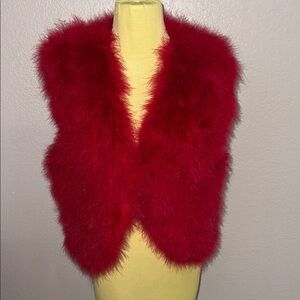 Adrienne Landau Red Marabou Feather Vest